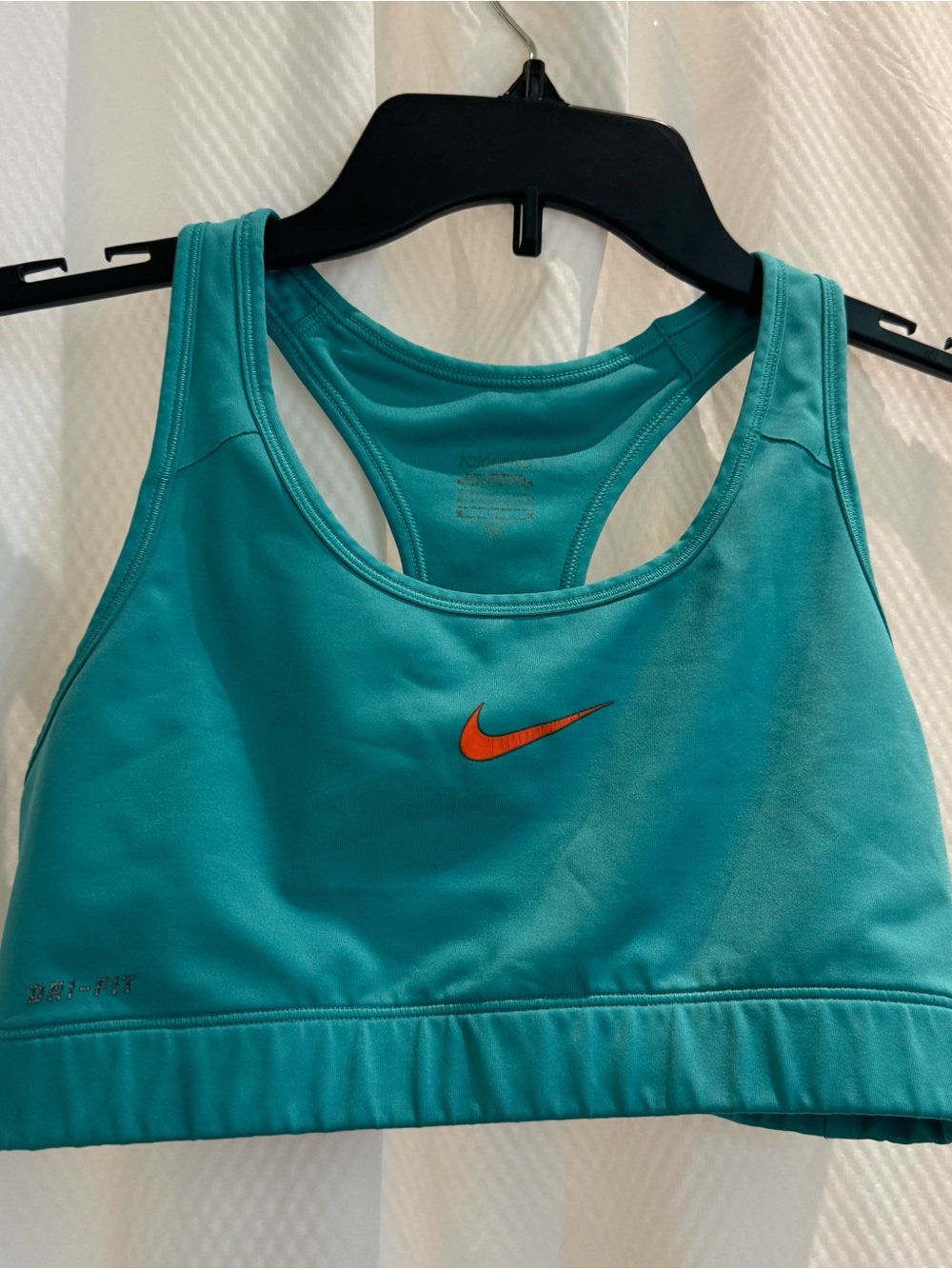 Nike Teal Sports Bra with Orange Swoosh